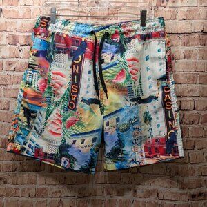 Surf Society Swim Shorts Colorful Casino Print  Size Large
